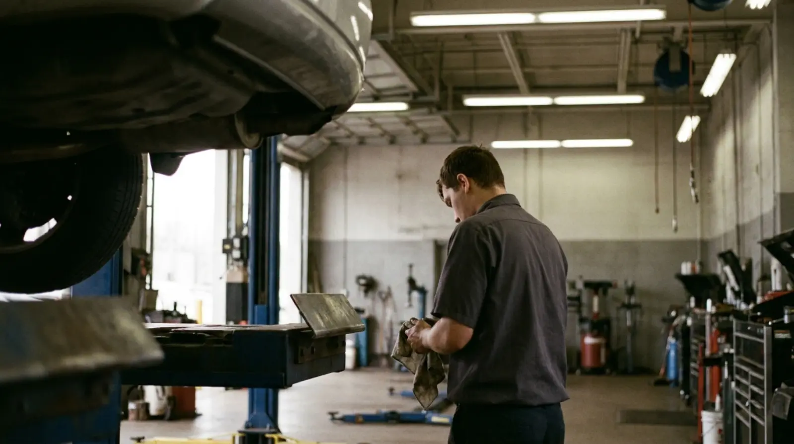 A technician at work in the Charlie Obaugh service bay