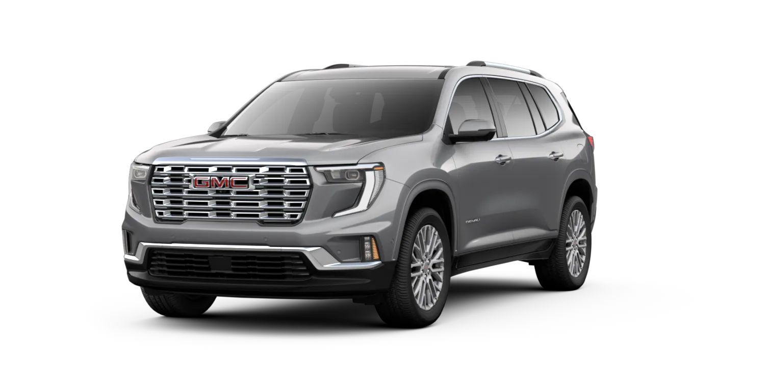 2026 GMC Acadia Denali in Sterling Metallic, GMC studio render, in stock at Charlie Obaugh in Staunton, Virginia