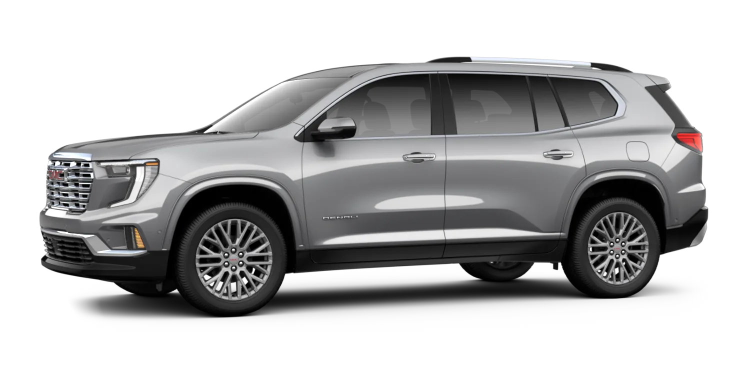2026 GMC Acadia Denali in Sterling Metallic, GMC studio render, in stock at Charlie Obaugh in Staunton, Virginia