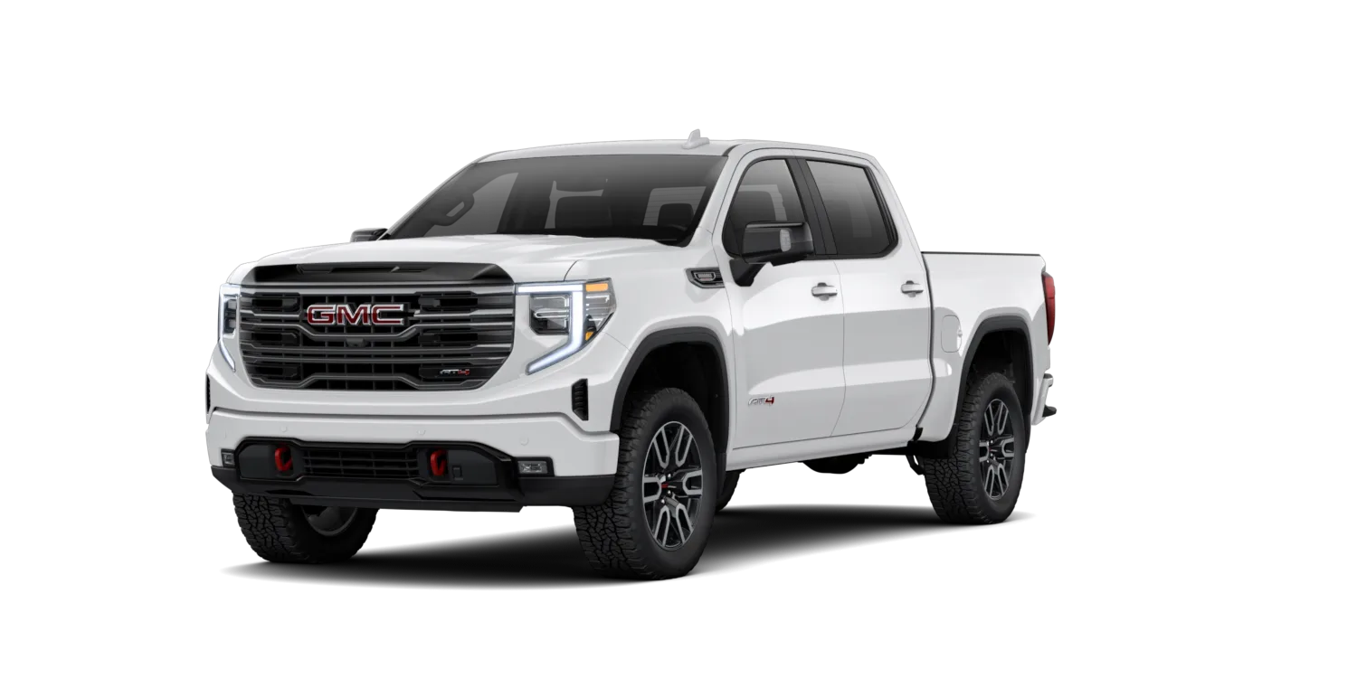 2026 GMC Sierra 1500 AT4 in Summit White, GMC studio render, in stock at Charlie Obaugh in Staunton, Virginia