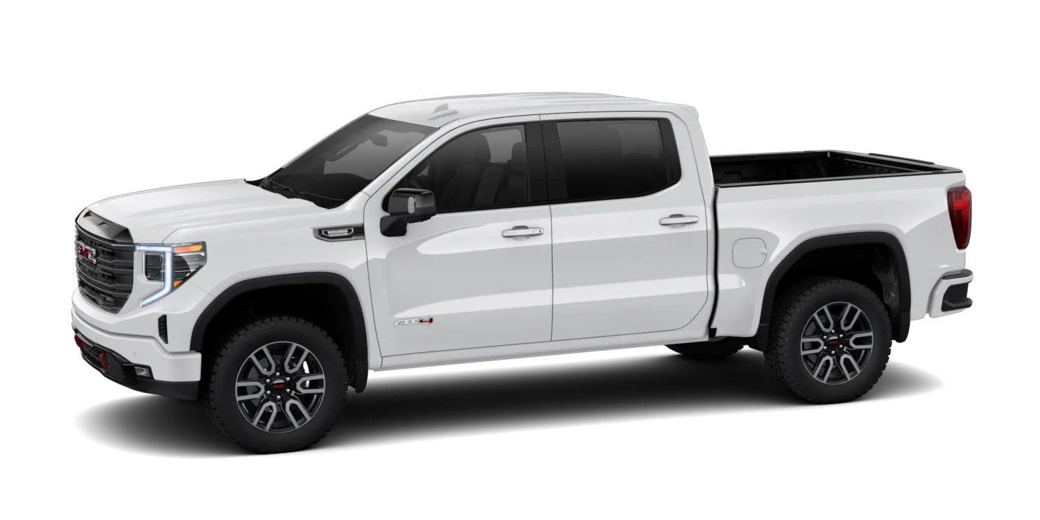 2026 GMC Sierra 1500 AT4 in Summit White, GMC studio render, in stock at Charlie Obaugh in Staunton, Virginia