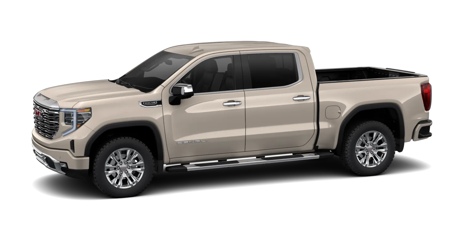 2026 GMC Sierra 1500 Denali in Coastal Dune, GMC studio render, in stock at Charlie Obaugh in Staunton, Virginia