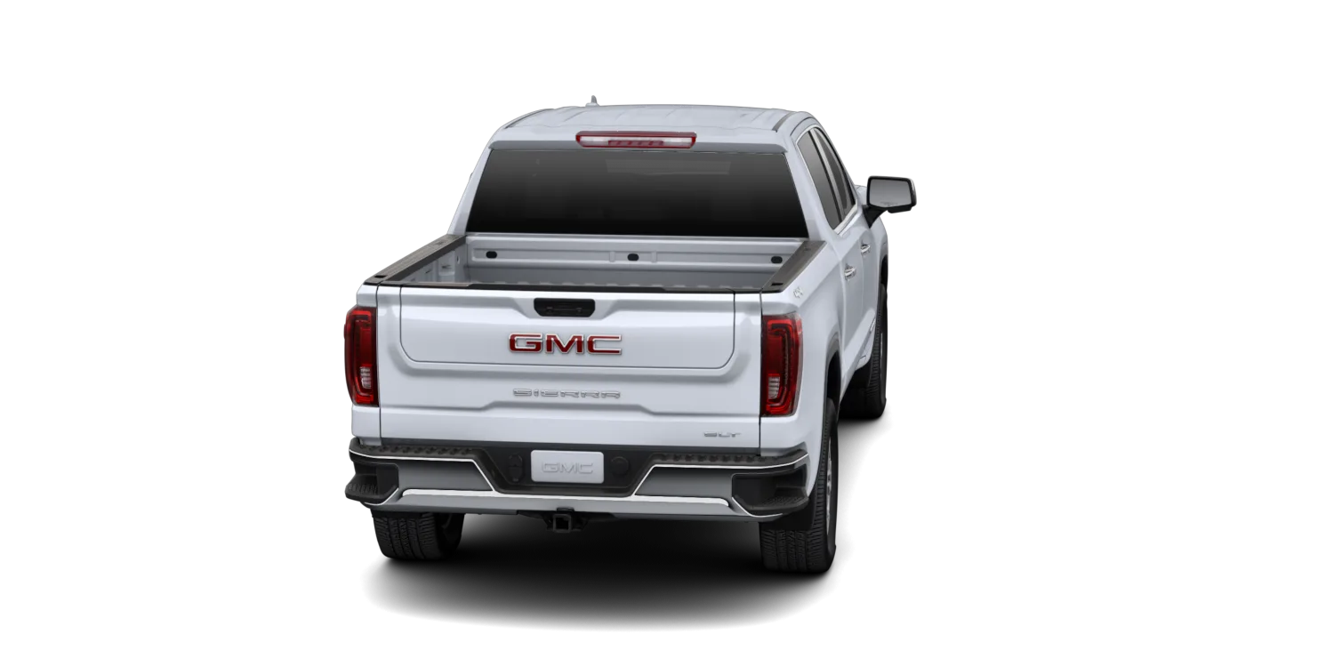 2026 GMC Sierra 1500 SLT in Glacier White Tricoat, GMC studio render, in stock at Charlie Obaugh in Staunton, Virginia