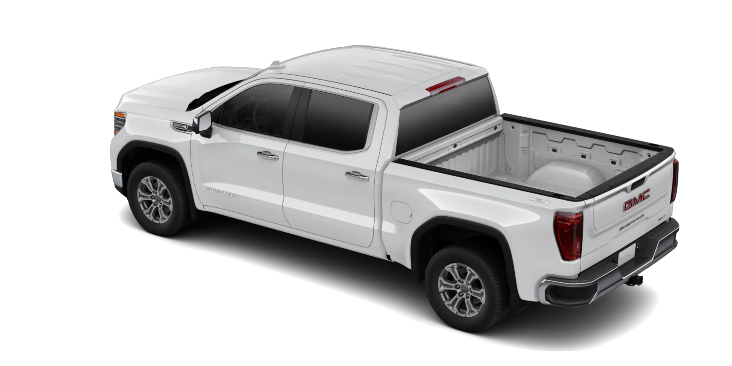 2026 GMC Sierra 1500 SLT in Summit White, GMC studio render, in stock at Charlie Obaugh in Staunton, Virginia