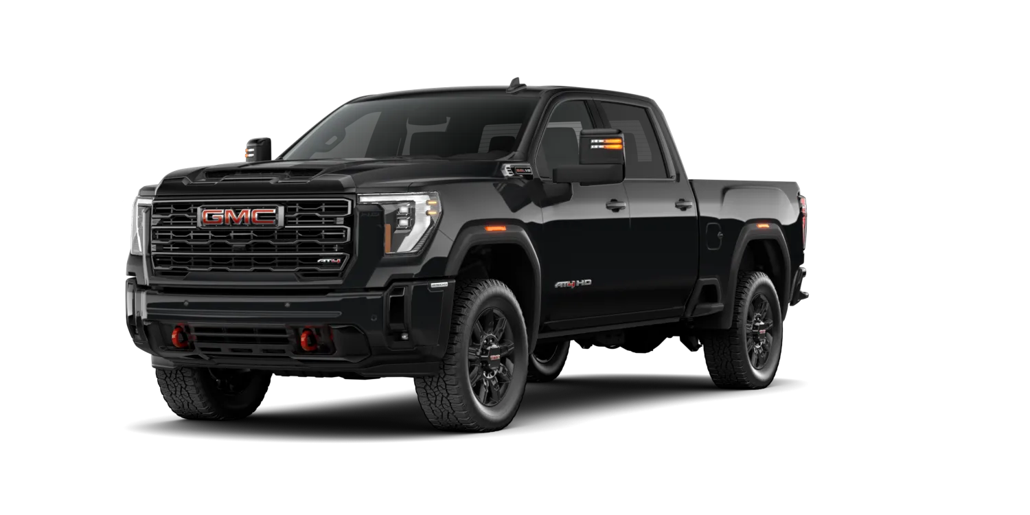 2026 GMC Sierra 2500HD AT4 in Onyx Black, GMC studio render, in stock at Charlie Obaugh in Staunton, Virginia