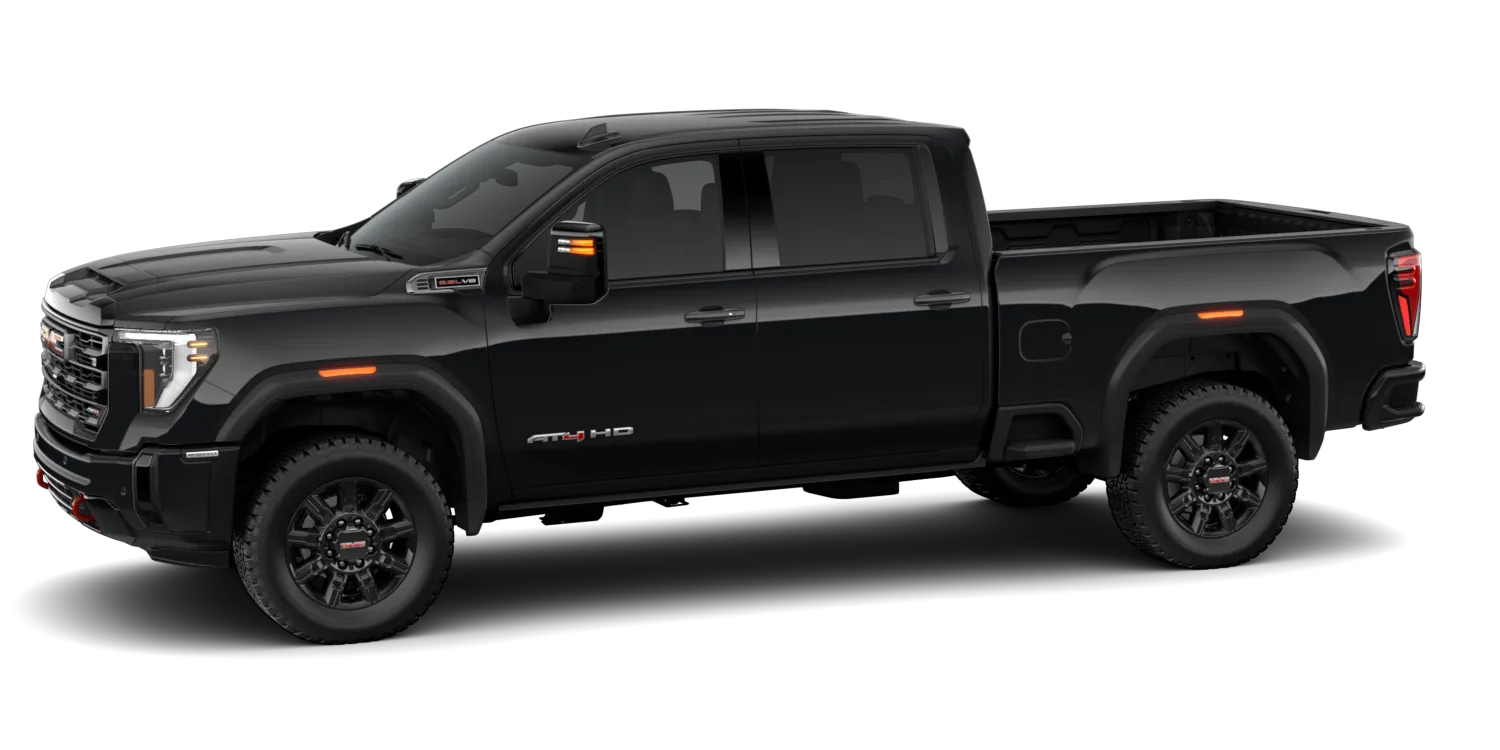 2026 GMC Sierra 2500HD AT4 in Onyx Black, GMC studio render, in stock at Charlie Obaugh in Staunton, Virginia