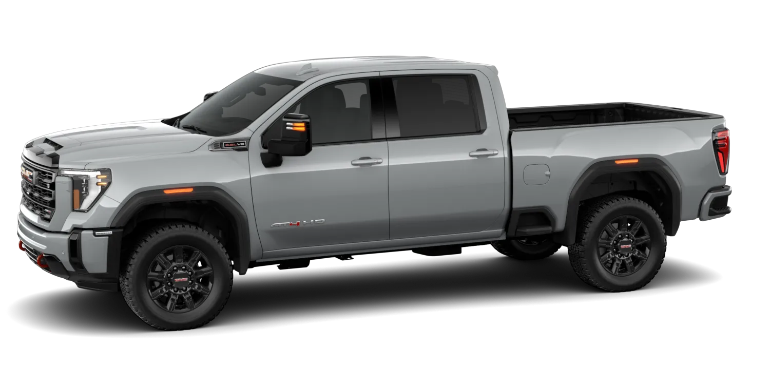 2026 GMC Sierra 2500HD AT4 in Sterling Metallic, GMC studio render, in stock at Charlie Obaugh in Staunton, Virginia