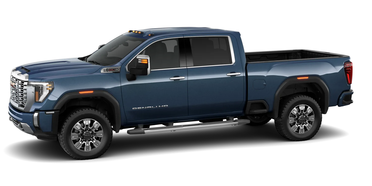 2026 GMC Sierra 2500HD Denali in Downpour Metallic, GMC studio render, in stock at Charlie Obaugh in Staunton, Virginia
