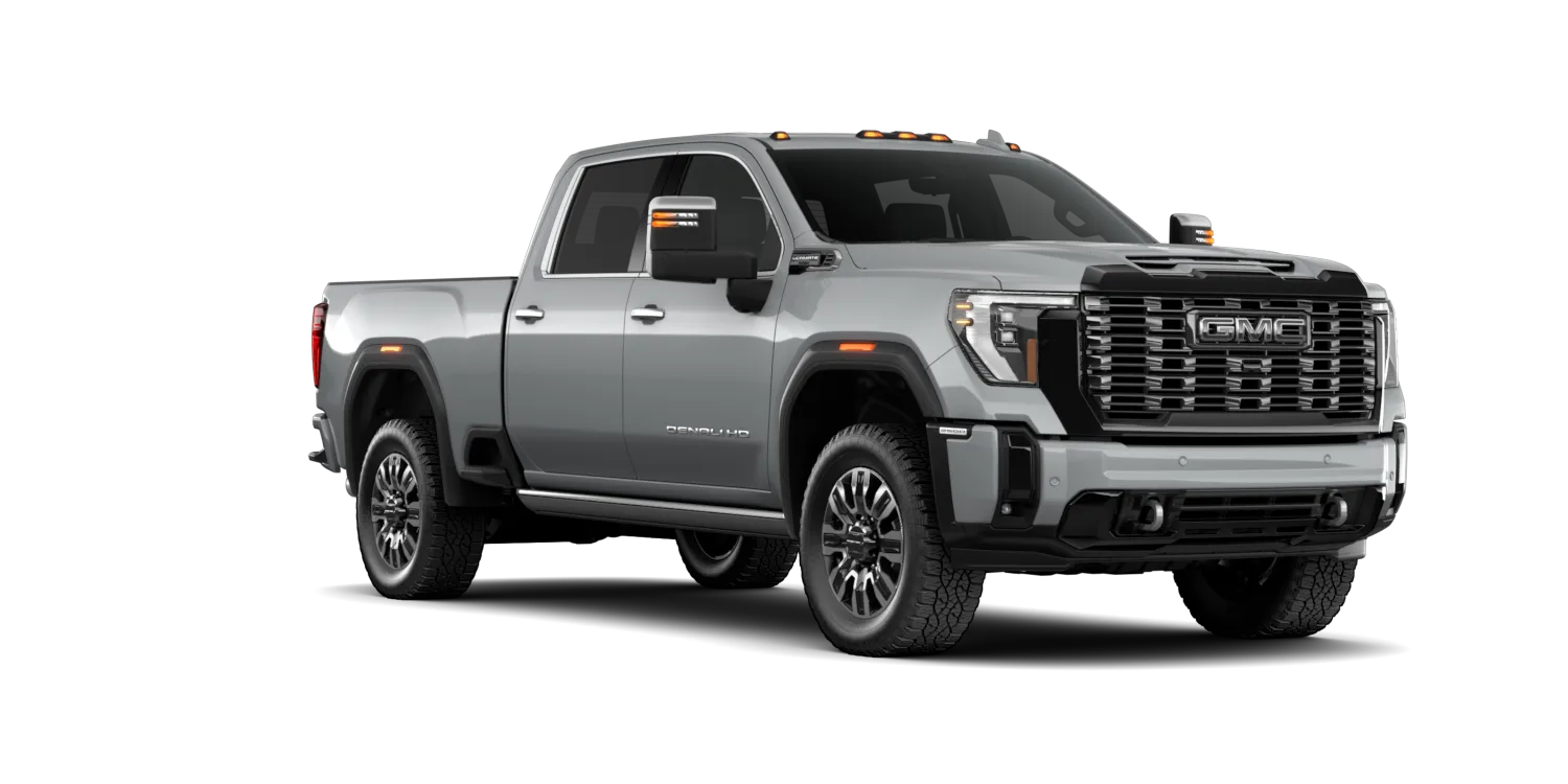 2026 GMC Sierra 2500HD Denali Ultimate in Sterling Metallic, GMC studio render, in stock at Charlie Obaugh in Staunton, Virginia