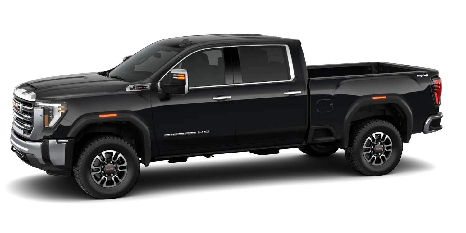 2026 GMC Sierra 2500HD SLT in Onyx Black, GMC studio render, in stock at Charlie Obaugh in Staunton, Virginia