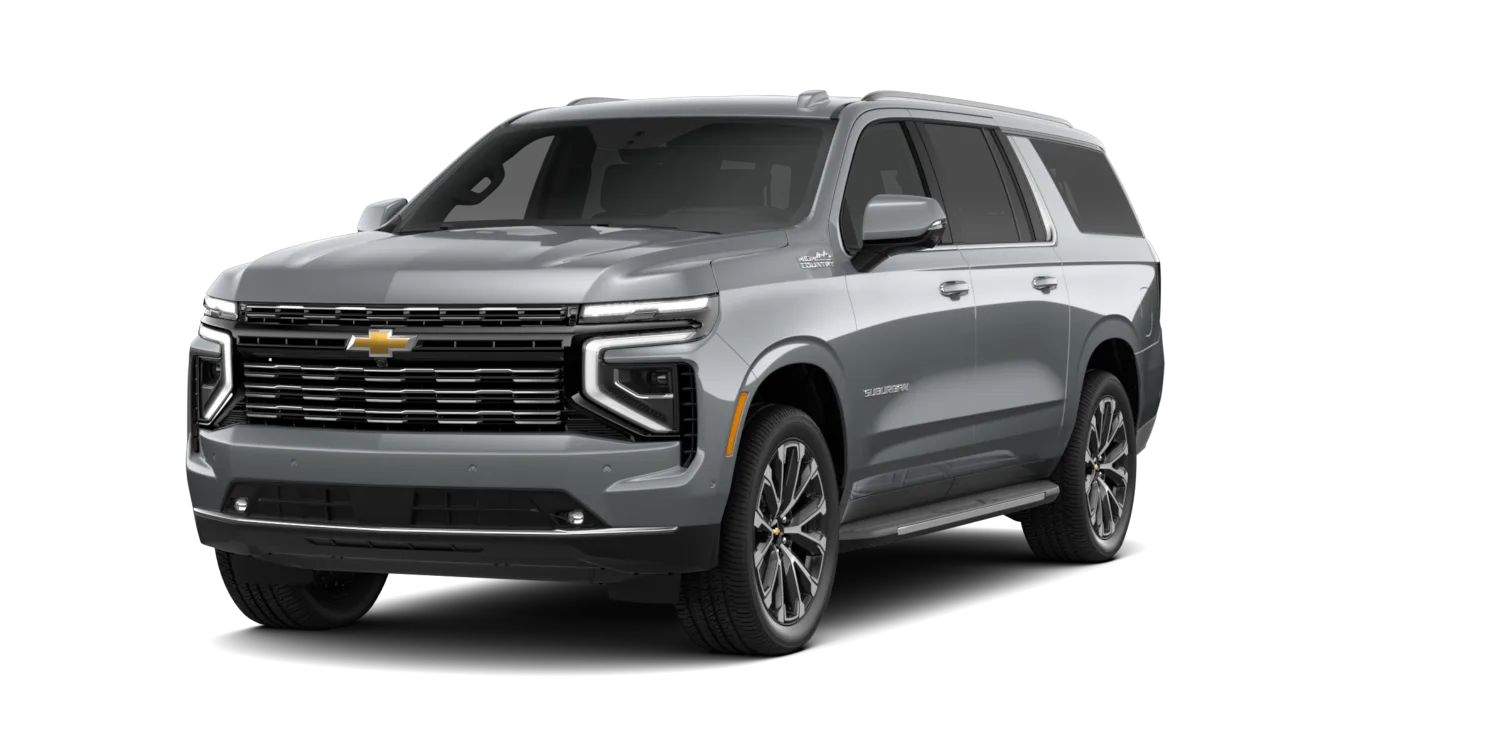 2026 Chevrolet Suburban High Country in Sterling Gray Metallic, GMC studio render, in stock at Charlie Obaugh in Staunton, Virginia