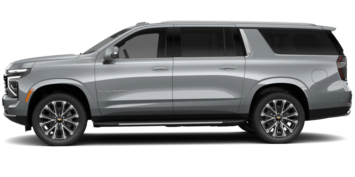 2026 Chevrolet Suburban High Country in Sterling Gray Metallic, GMC studio render, in stock at Charlie Obaugh in Staunton, Virginia