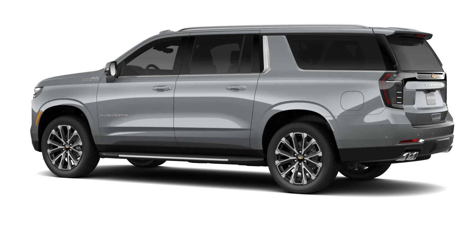 2026 Chevrolet Suburban High Country in Sterling Gray Metallic, GMC studio render, in stock at Charlie Obaugh in Staunton, Virginia