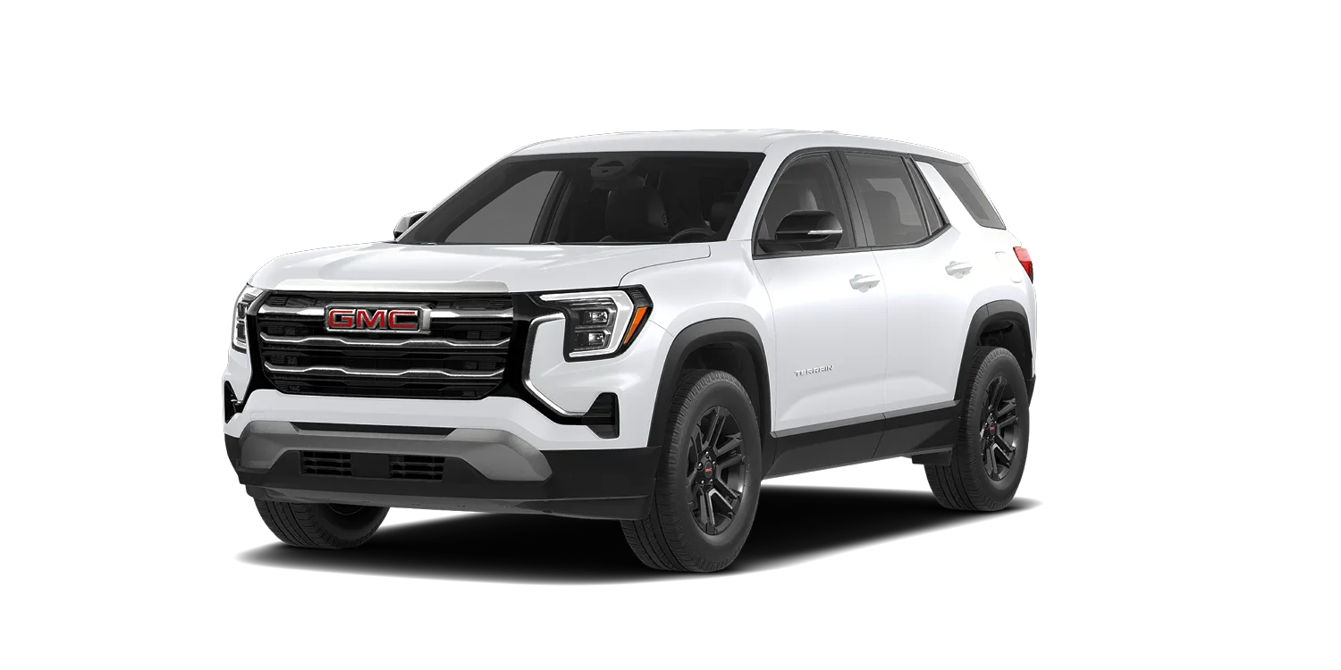 2027 GMC Terrain Elevation in Summit White, GMC studio render, in stock at Charlie Obaugh in Staunton, Virginia