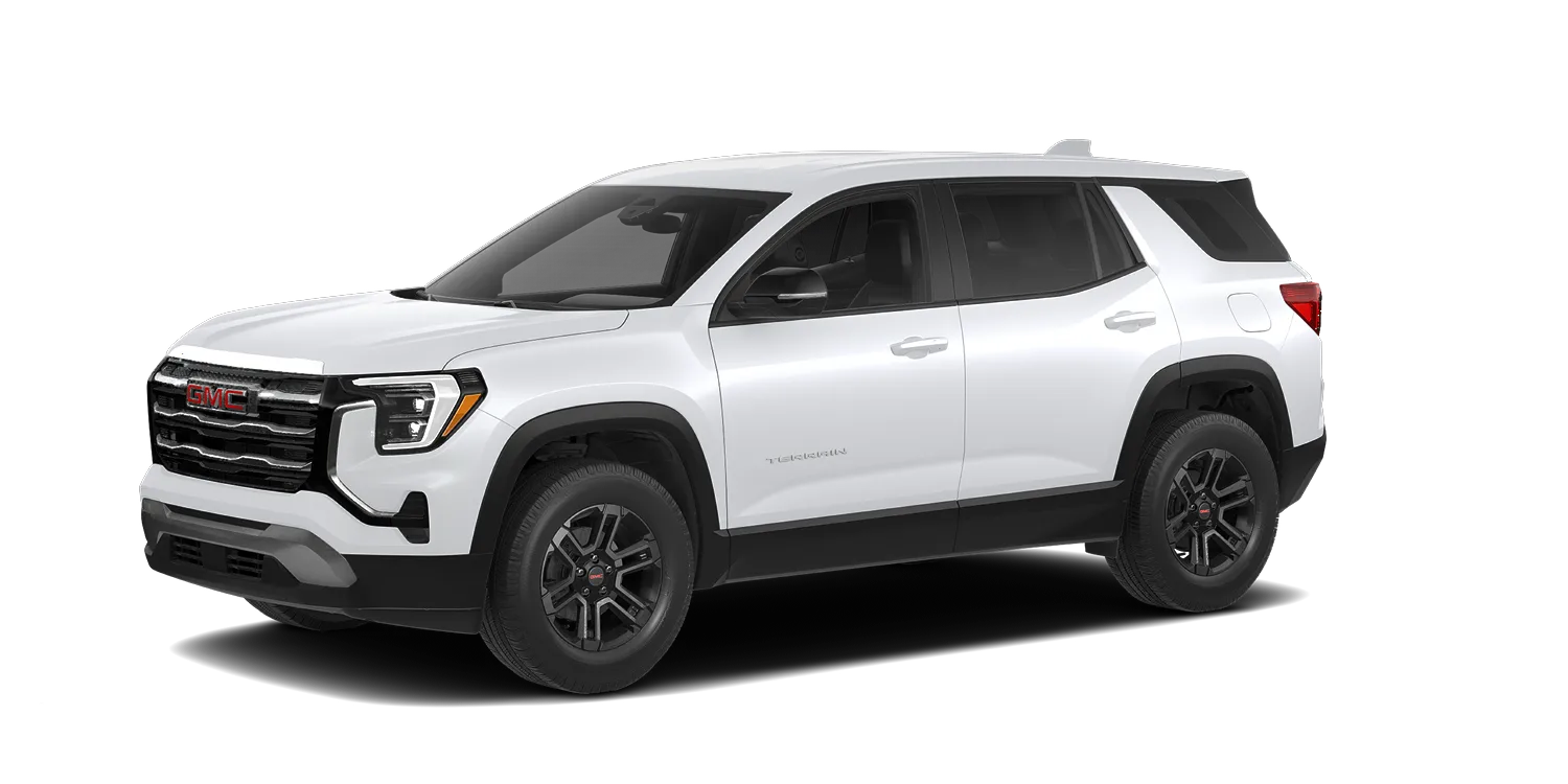 2027 GMC Terrain Elevation in Summit White, GMC studio render, in stock at Charlie Obaugh in Staunton, Virginia