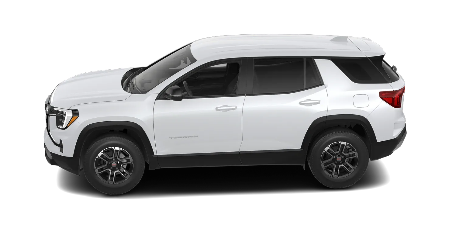 2027 GMC Terrain Elevation in Summit White, GMC studio render, in stock at Charlie Obaugh in Staunton, Virginia