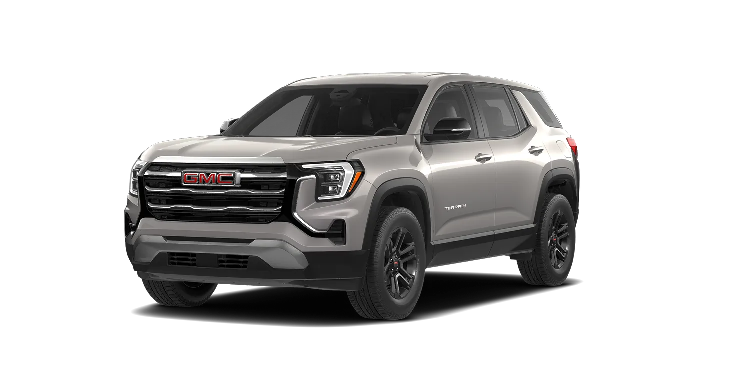 2027 GMC Terrain Elevation in Riverstone Metallic, GMC studio render, in stock at Charlie Obaugh in Staunton, Virginia