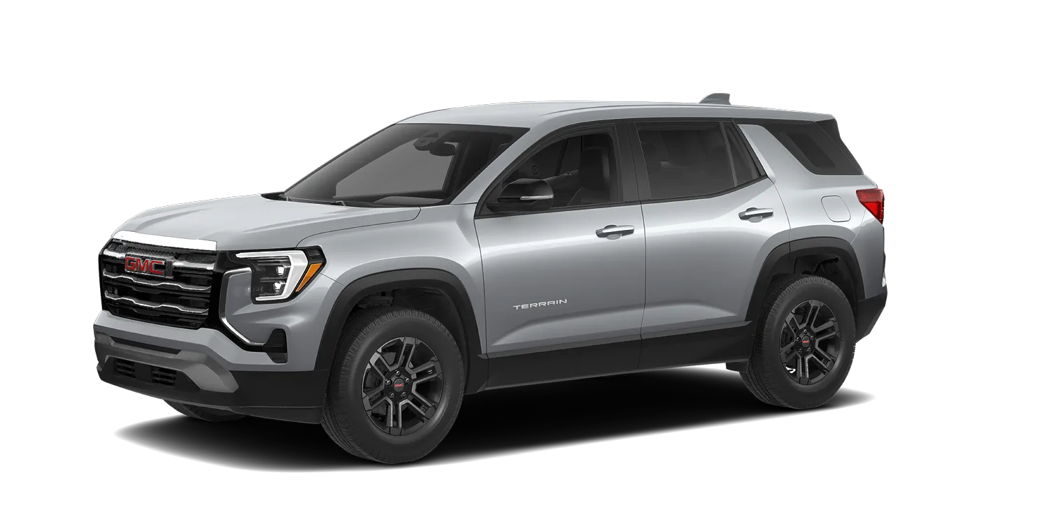 2027 GMC Terrain Elevation in Sterling Metallic, GMC studio render, in stock at Charlie Obaugh in Staunton, Virginia