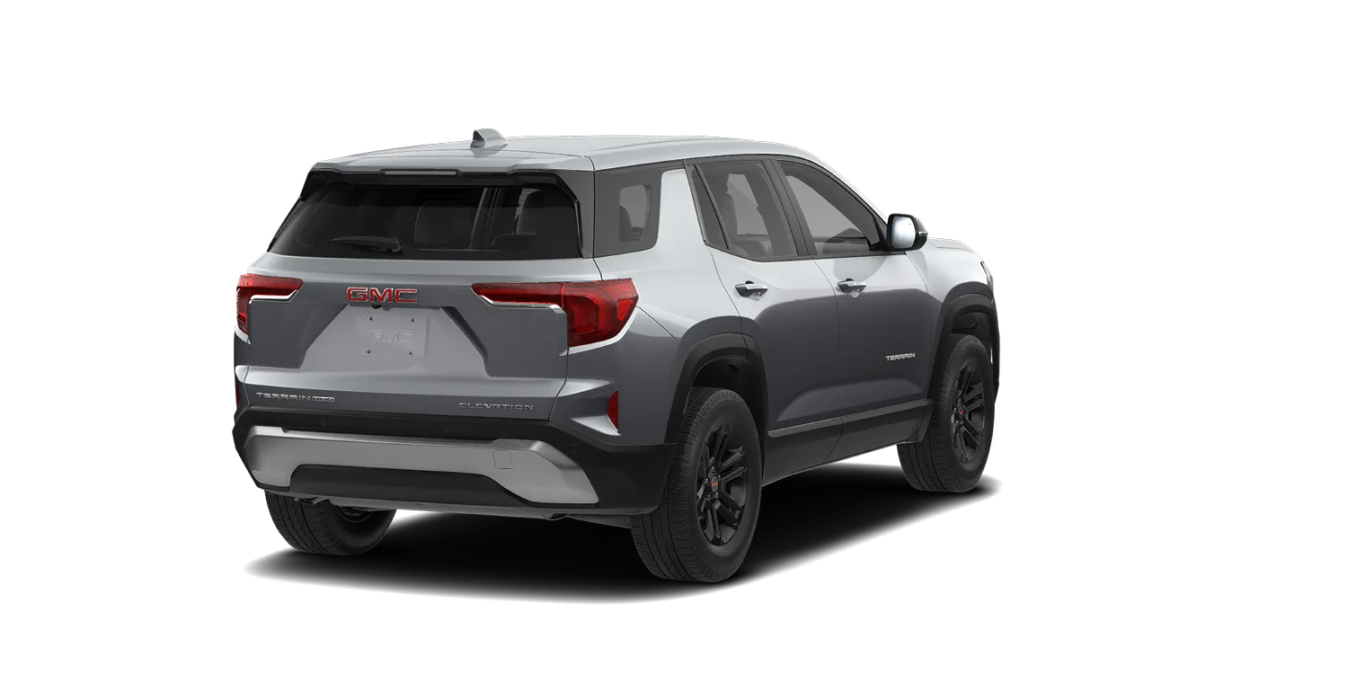 2027 GMC Terrain Elevation in Sterling Metallic, GMC studio render, in stock at Charlie Obaugh in Staunton, Virginia