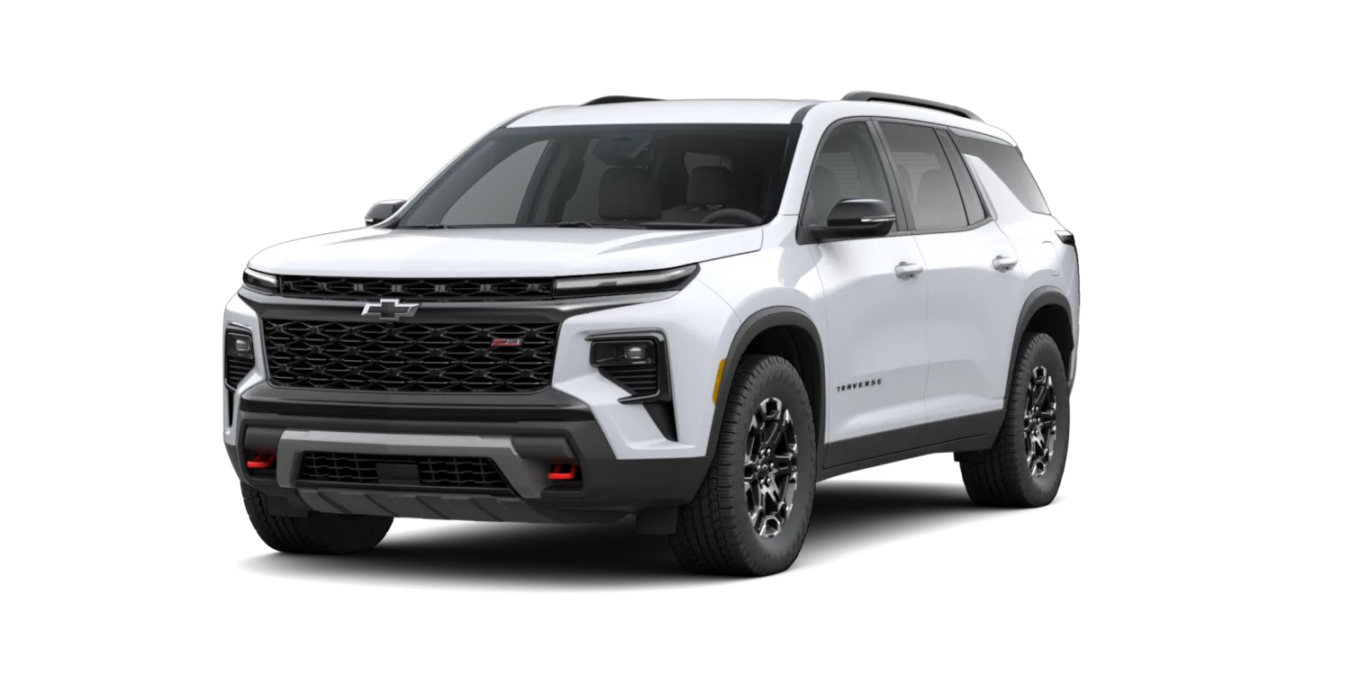 2027 Chevrolet Traverse Z71 in Polar White Tricoat, GMC studio render, in stock at Charlie Obaugh in Staunton, Virginia