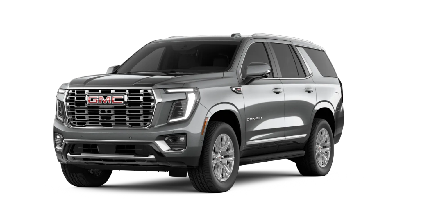 2026 GMC Yukon Denali in Sterling Metallic, GMC studio render, in stock at Charlie Obaugh in Staunton, Virginia
