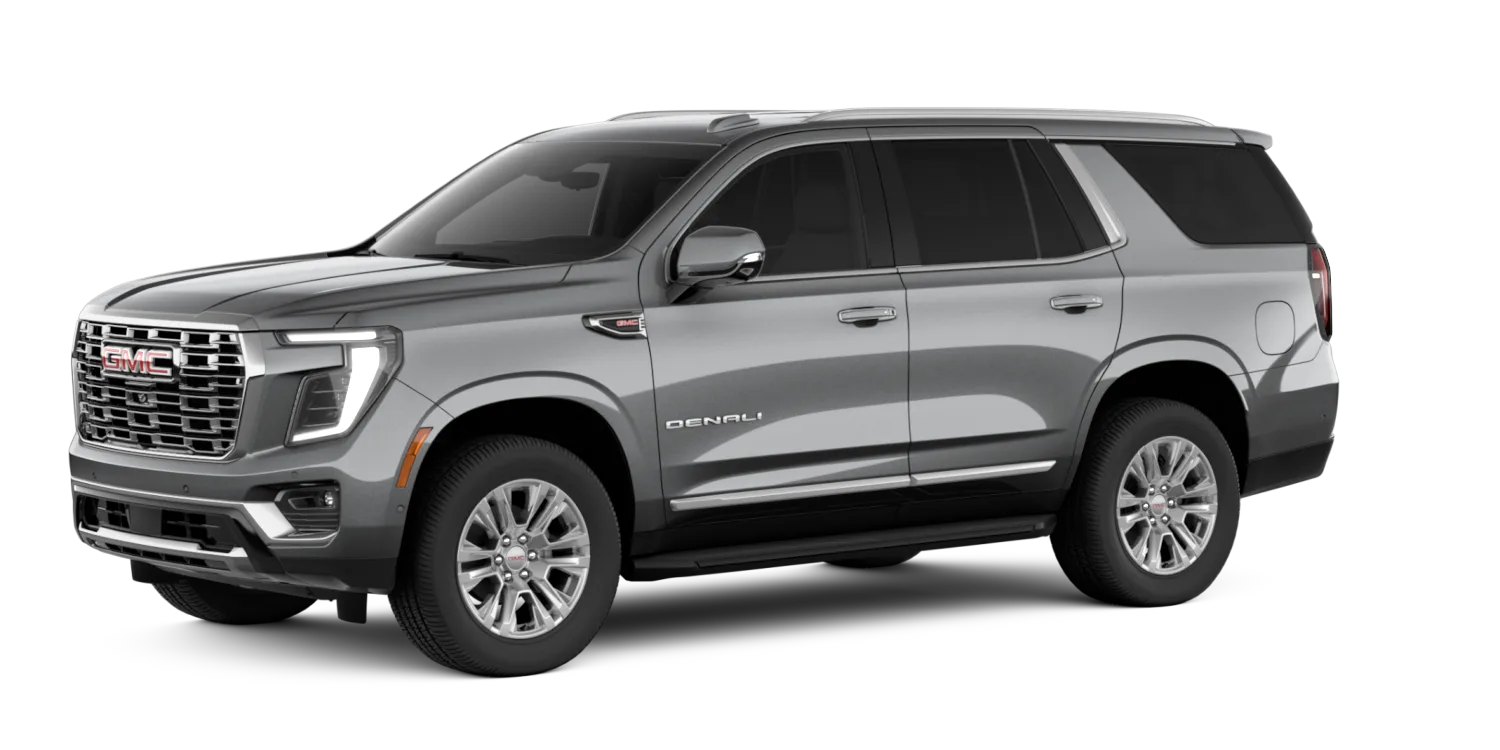 2026 GMC Yukon Denali in Sterling Metallic, GMC studio render, in stock at Charlie Obaugh in Staunton, Virginia