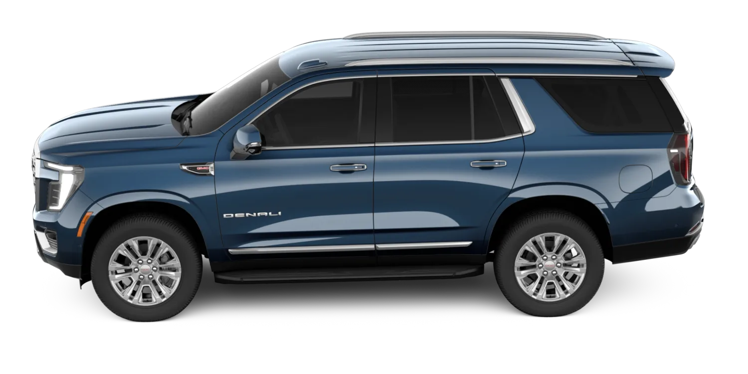2026 GMC Yukon Denali in Downpour Metallic, GMC studio render, in stock at Charlie Obaugh in Staunton, Virginia