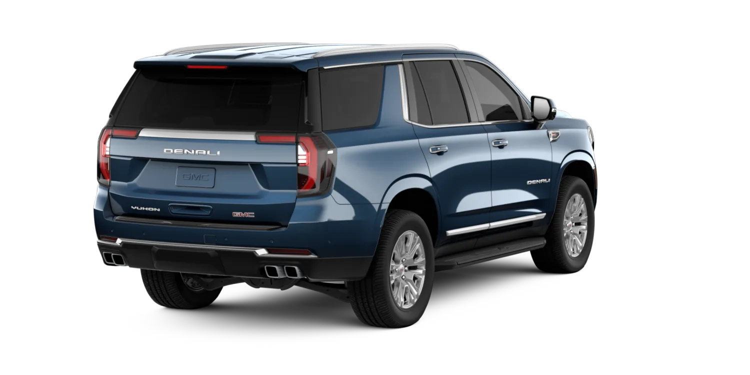 2026 GMC Yukon Denali in Downpour Metallic, GMC studio render, stock number 26G302, in stock at Charlie Obaugh in Staunton, Virginia