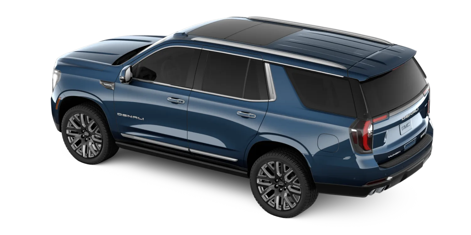 2026 GMC Yukon Denali Ultimate in Downpour Metallic, GMC studio render, in stock at Charlie Obaugh in Staunton, Virginia
