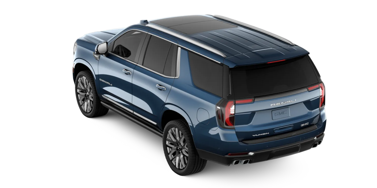 2026 GMC Yukon Denali Ultimate in Downpour Metallic, GMC studio render, in stock at Charlie Obaugh in Staunton, Virginia